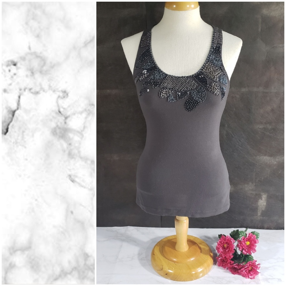 Forever 21 gray Beaded Tank Top Medium